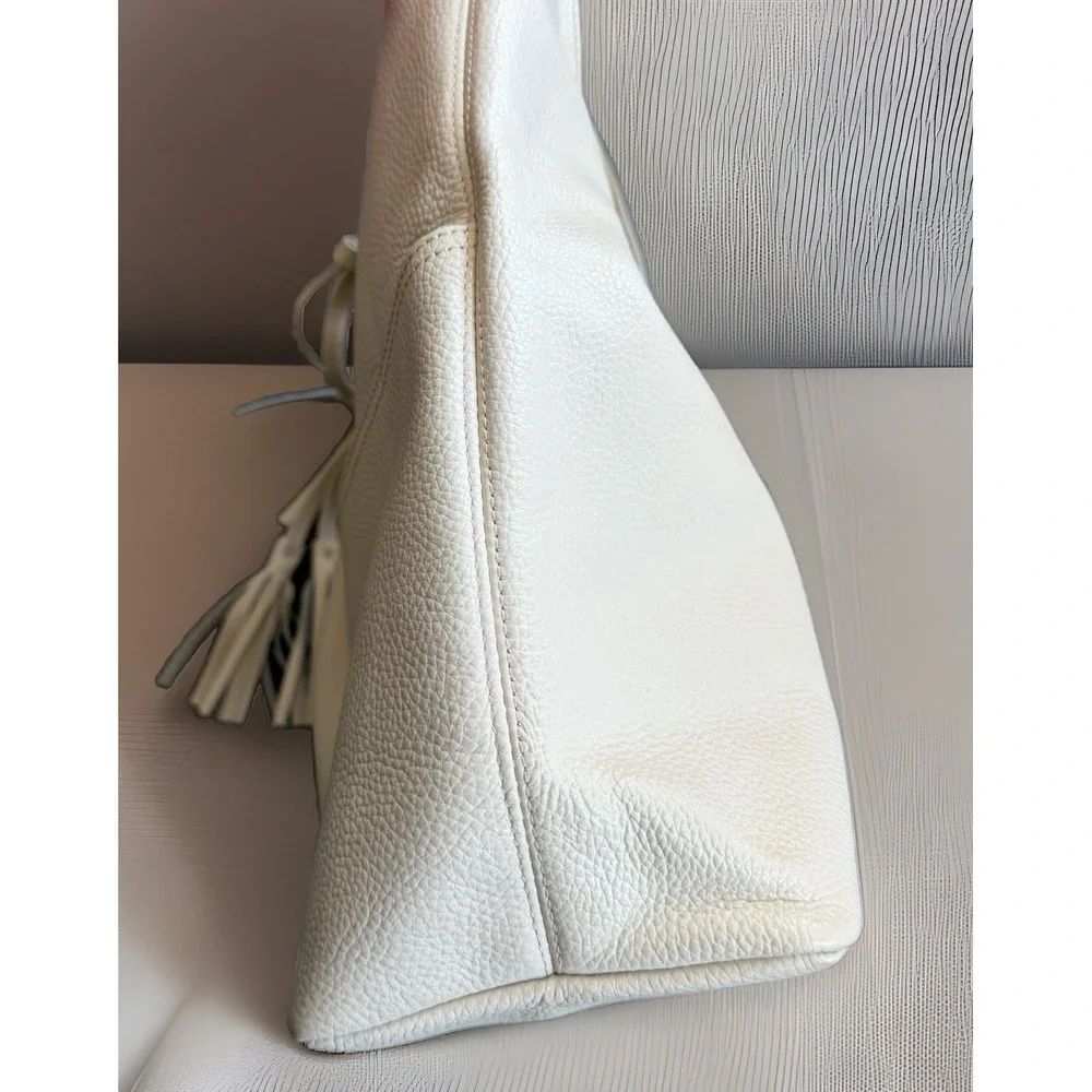 LAGGO Purse Women's Cream Pebbled Leather Hobo Shoulder Bag Tassels
